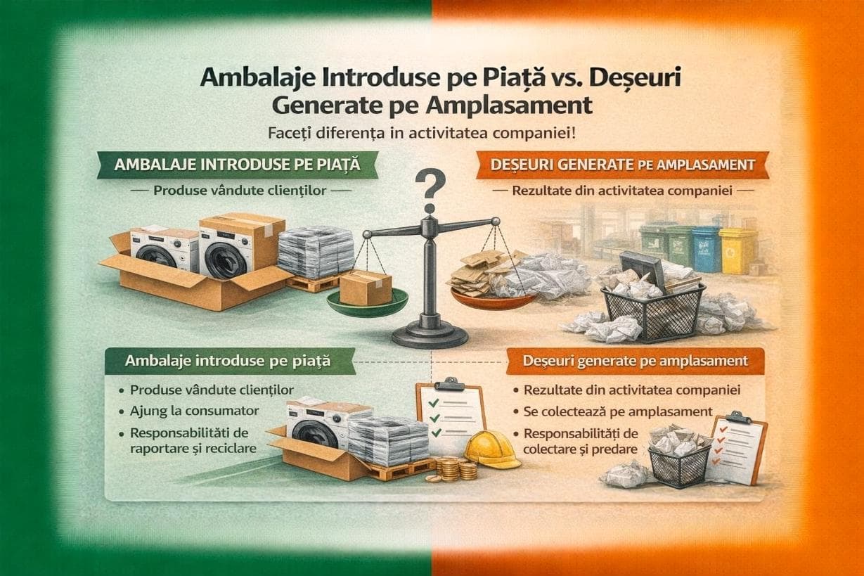 Grafic comparativ între cantitatea de ambalaje puse pe piață și deșeurile generate pe amplasament